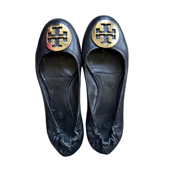 Tory Burch Reva Leather Ballet Flats Black Vintage Classic Y2K size 7.5 - Picture 1 of 7